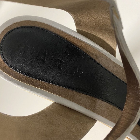 MARNI Sandal Leather Open Toe Platform Ankle Strap Wood Heel Grayish Blu… - Picture 7 of 10